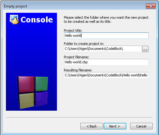 Code::Blocks название проекта